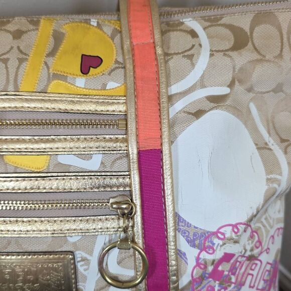 Coach RARE Poppy Graffiti Applique Glam Tote - Picture 8 of 16